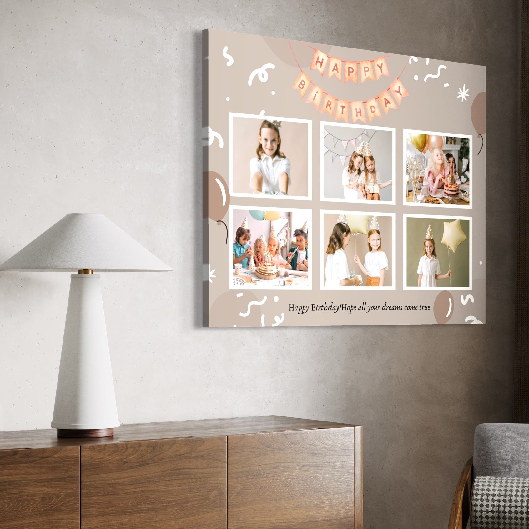 Imagine cu tablou canvas aniversar cu sase fotografii, tiparita pe panza canvas